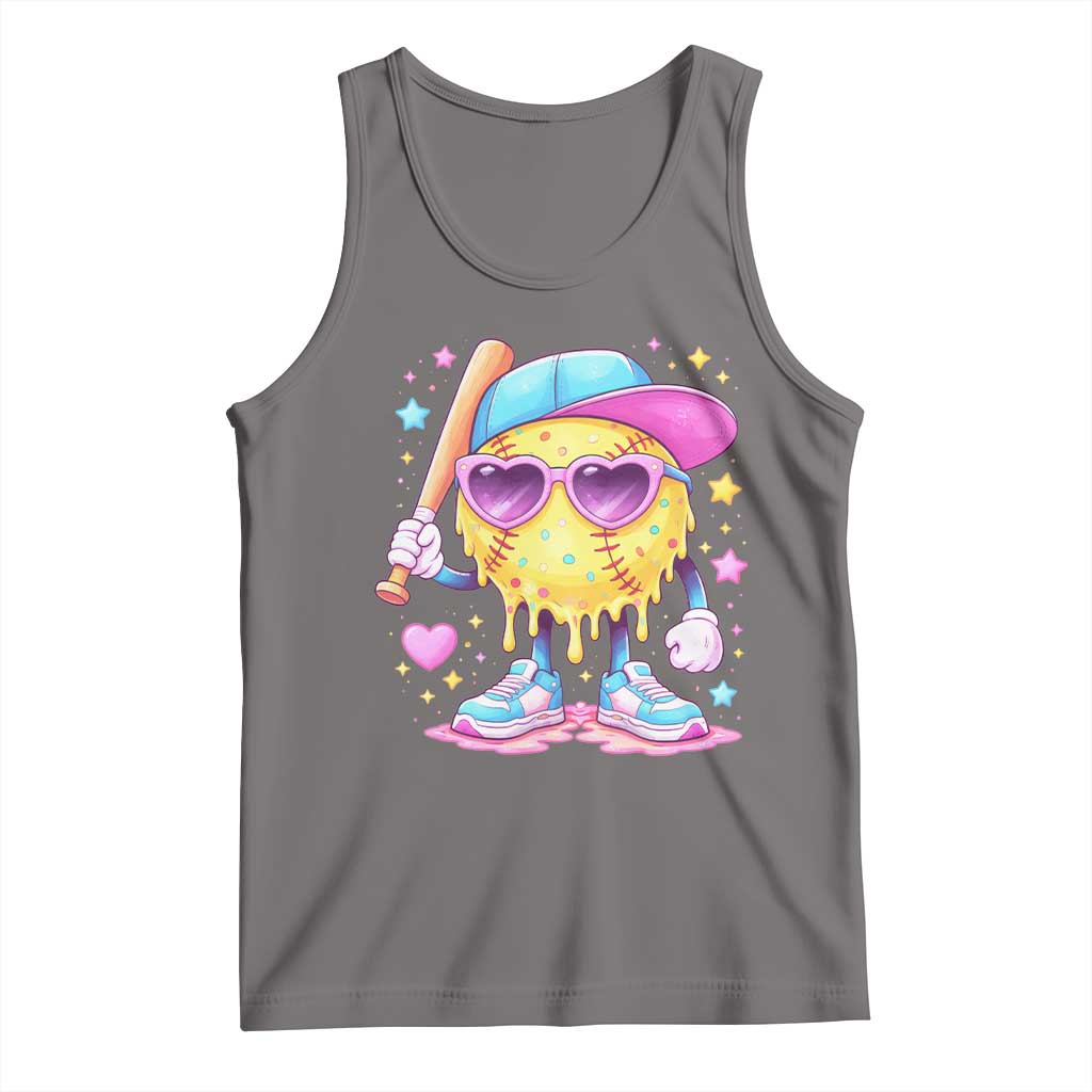 Funny Softball Drip Tank Top Ice Cream Sprinkles Softball Girls Kid TS10 Deep Heather Print Your Wear
