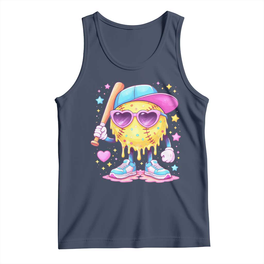 Funny Softball Drip Tank Top Ice Cream Sprinkles Softball Girls Kid TS10 Navy Print Your Wear