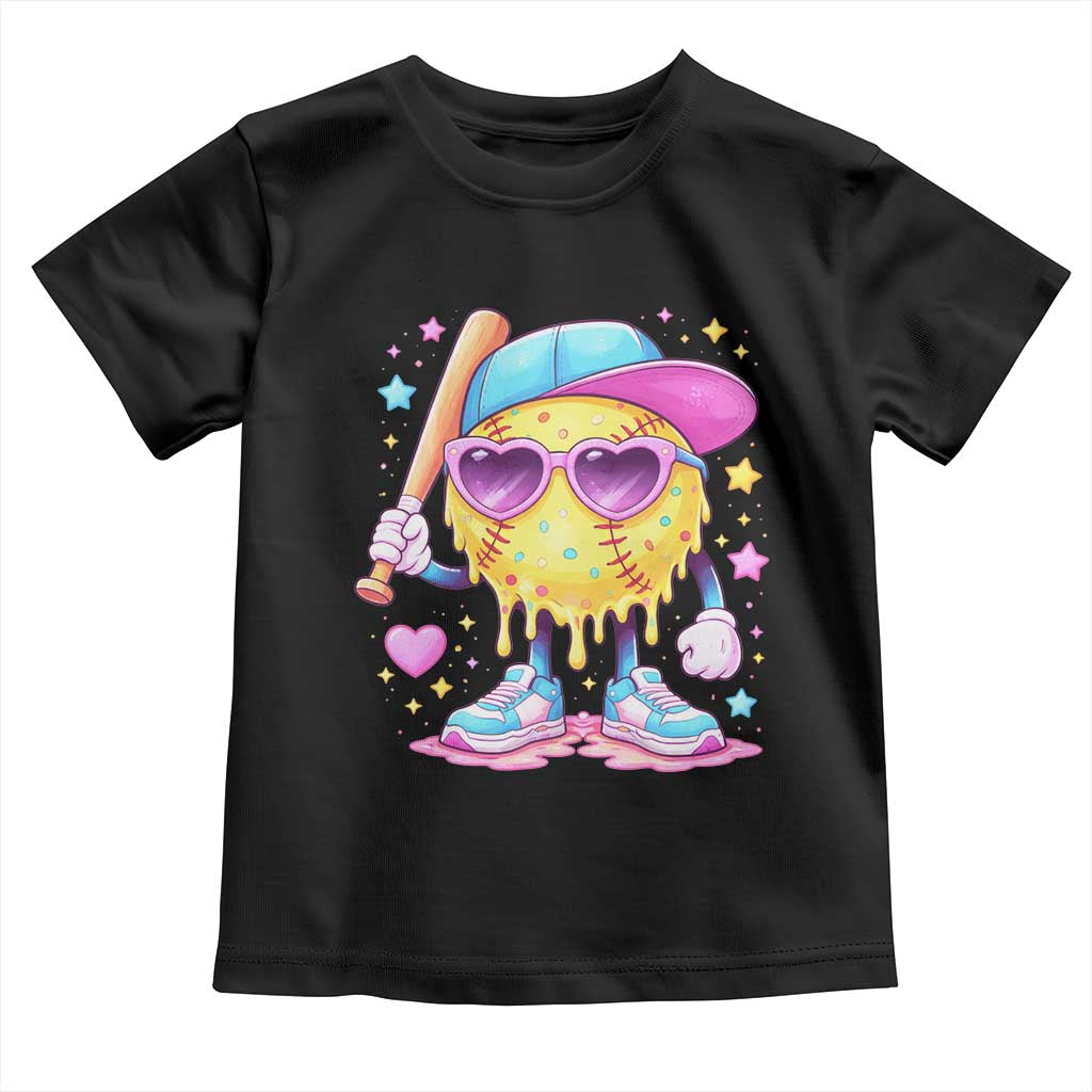 Funny Softball Drip Toddler T Shirt Ice Cream Sprinkles Softball Girls Kid TS10 Black Print Your Wear
