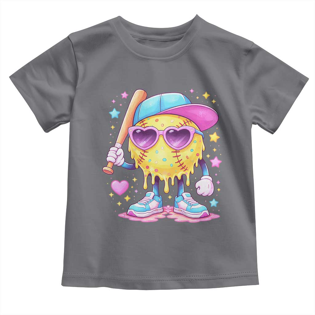 Funny Softball Drip Toddler T Shirt Ice Cream Sprinkles Softball Girls Kid TS10 Charcoal Print Your Wear