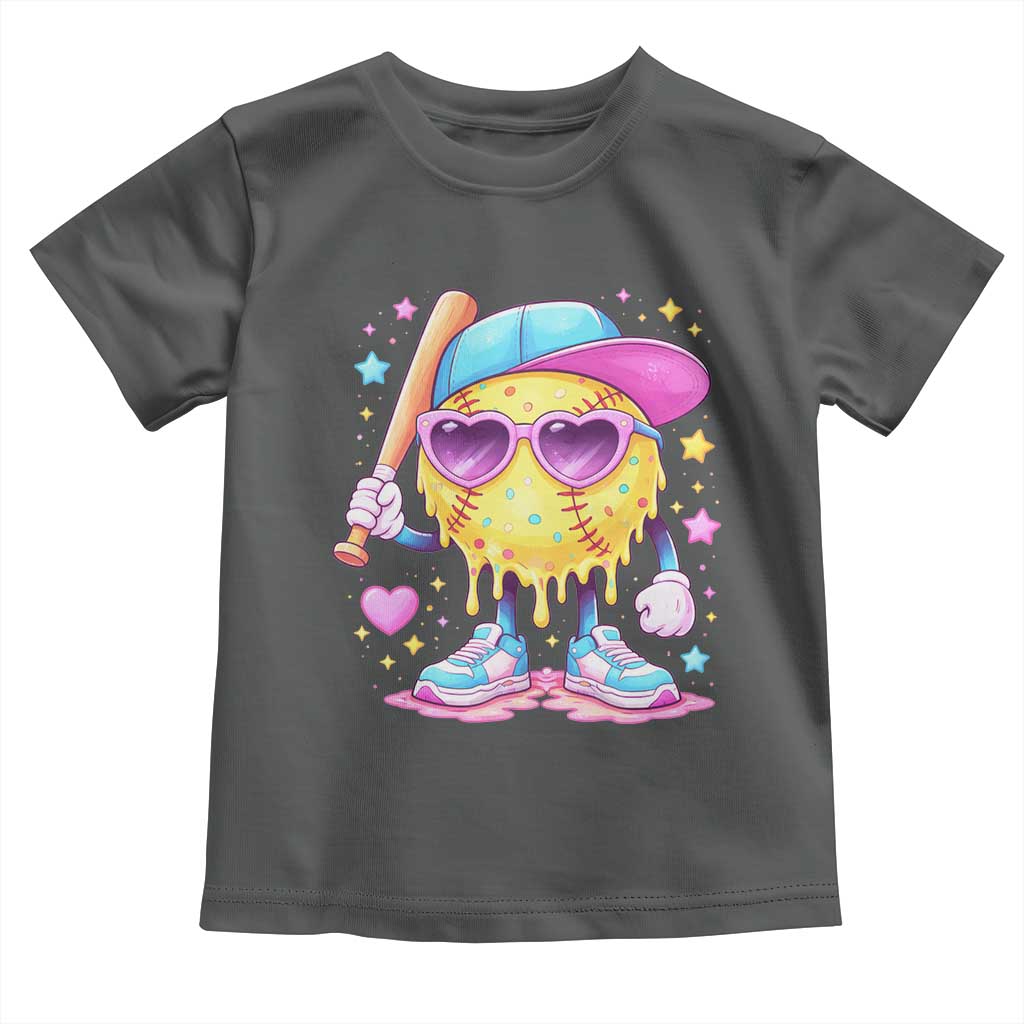 Funny Softball Drip Toddler T Shirt Ice Cream Sprinkles Softball Girls Kid TS10 Dark Heather Print Your Wear