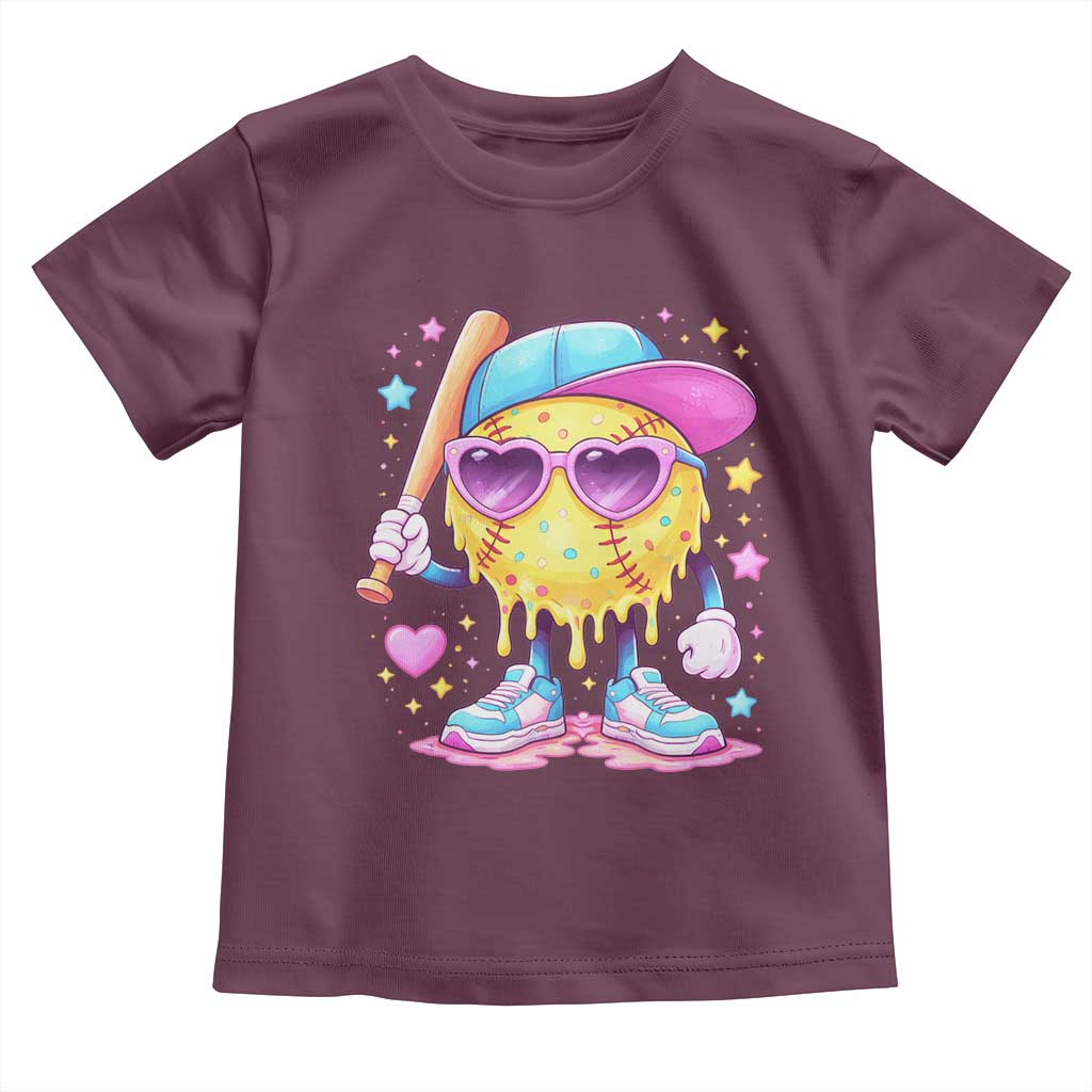 Funny Softball Drip Toddler T Shirt Ice Cream Sprinkles Softball Girls Kid TS10 Maroon Print Your Wear
