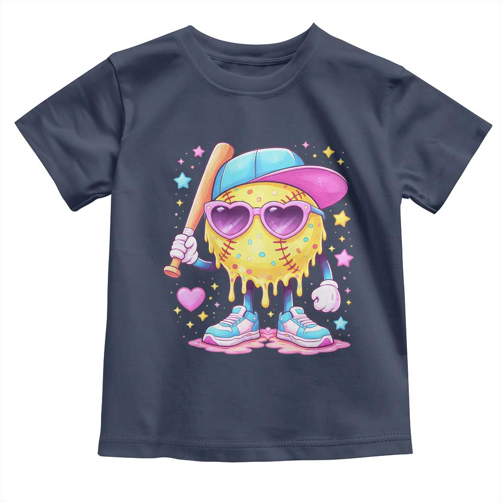 Funny Softball Drip Toddler T Shirt Ice Cream Sprinkles Softball Girls Kid TS10 Navy Print Your Wear