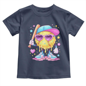 Funny Softball Drip Toddler T Shirt Ice Cream Sprinkles Softball Girls Kid TS10 Navy Print Your Wear