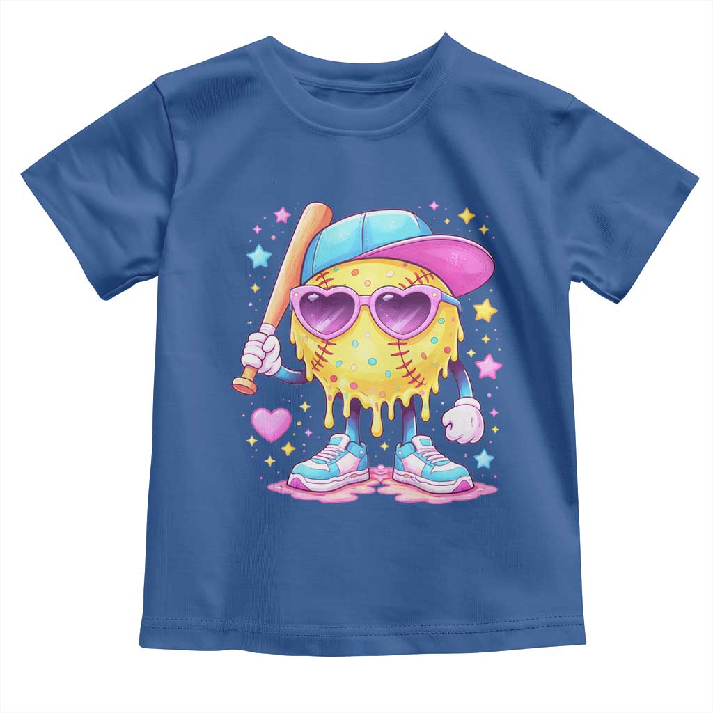 Funny Softball Drip Toddler T Shirt Ice Cream Sprinkles Softball Girls Kid TS10 Royal Blue Print Your Wear