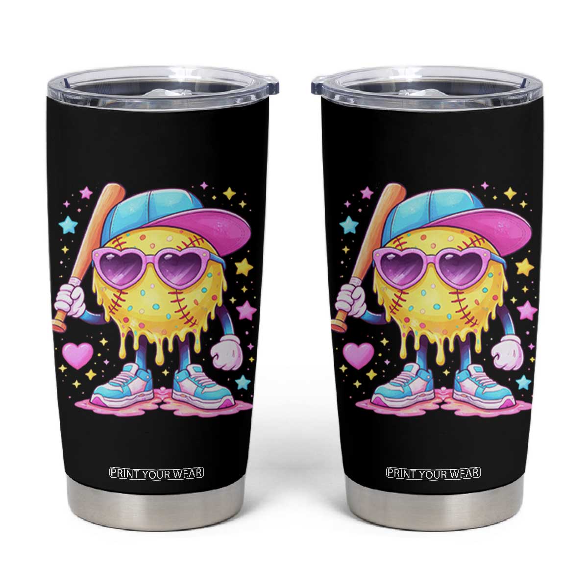 Funny Softball Drip Tumbler Cup Ice Cream Sprinkles Softball Girls Kid TS10 Black Print Your Wear