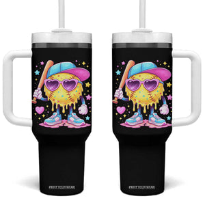 Funny Softball Drip Tumbler With Handle Ice Cream Sprinkles Softball Girls Kid TS10 One Size: 40 oz Black Print Your Wear