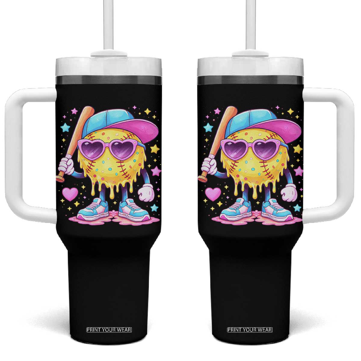 Funny Softball Drip Tumbler With Handle Ice Cream Sprinkles Softball Girls Kid TS10 One Size: 40 oz Black Print Your Wear