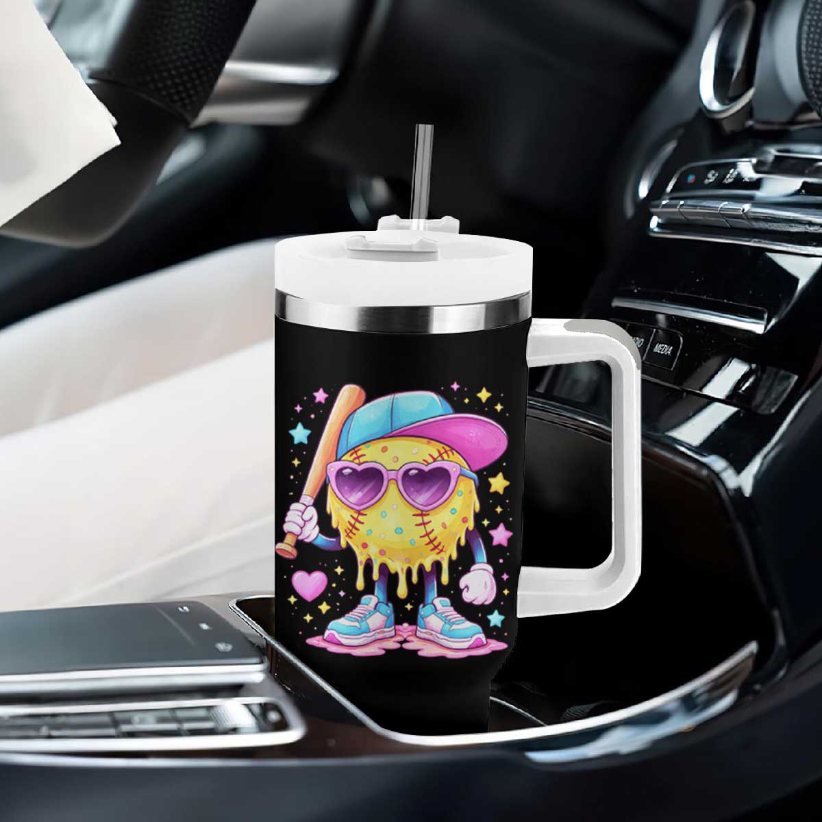 Funny Softball Drip Tumbler With Handle Ice Cream Sprinkles Softball Girls Kid TS10 Print Your Wear