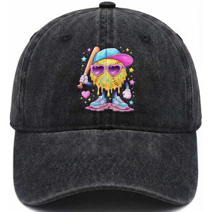 Funny Softball Drip Washed Cotton Baseball Cap Ice Cream Sprinkles Softball Girls Kid TS10 Washed Cap Universal Fit Black Print Your Wear