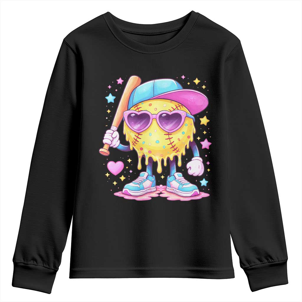 Funny Softball Drip Youth Sweatshirt Ice Cream Sprinkles Softball Girls Kid TS10 Black Print Your Wear