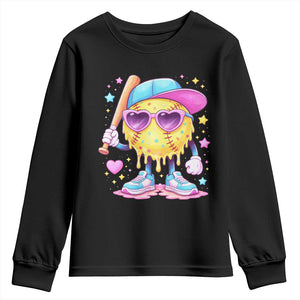 Funny Softball Drip Youth Sweatshirt Ice Cream Sprinkles Softball Girls Kid TS10 Black Print Your Wear