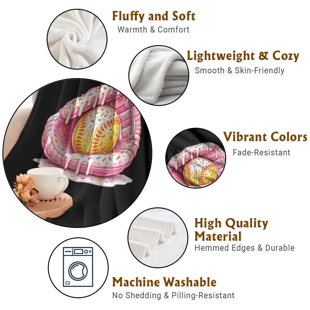 Softball Drip Throw Blanket Ice Cream Sprinkles Softball Glove Girls Kid TS10 Print Your Wear