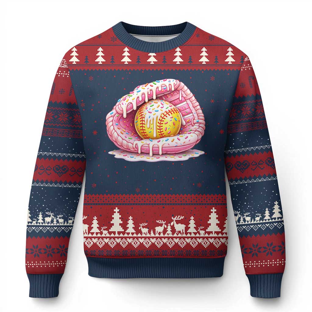 Softball Drip Ugly Christmas Sweater Ice Cream Sprinkles Softball Glove Girls Kid TS10 Navy Red Print Your Wear