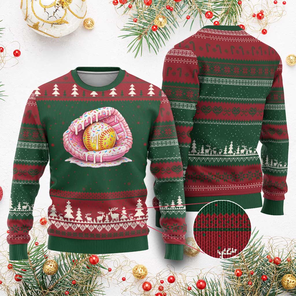 Softball Drip Ugly Christmas Sweater Ice Cream Sprinkles Softball Glove Girls Kid TS10 Red Green Print Your Wear