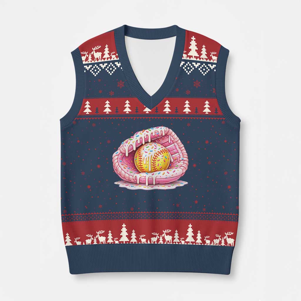 Softball Drip V-Neck Knit Sweater Vest Ice Cream Sprinkles Softball Glove Girls Kid TS10 Navy Red Print Your Wear