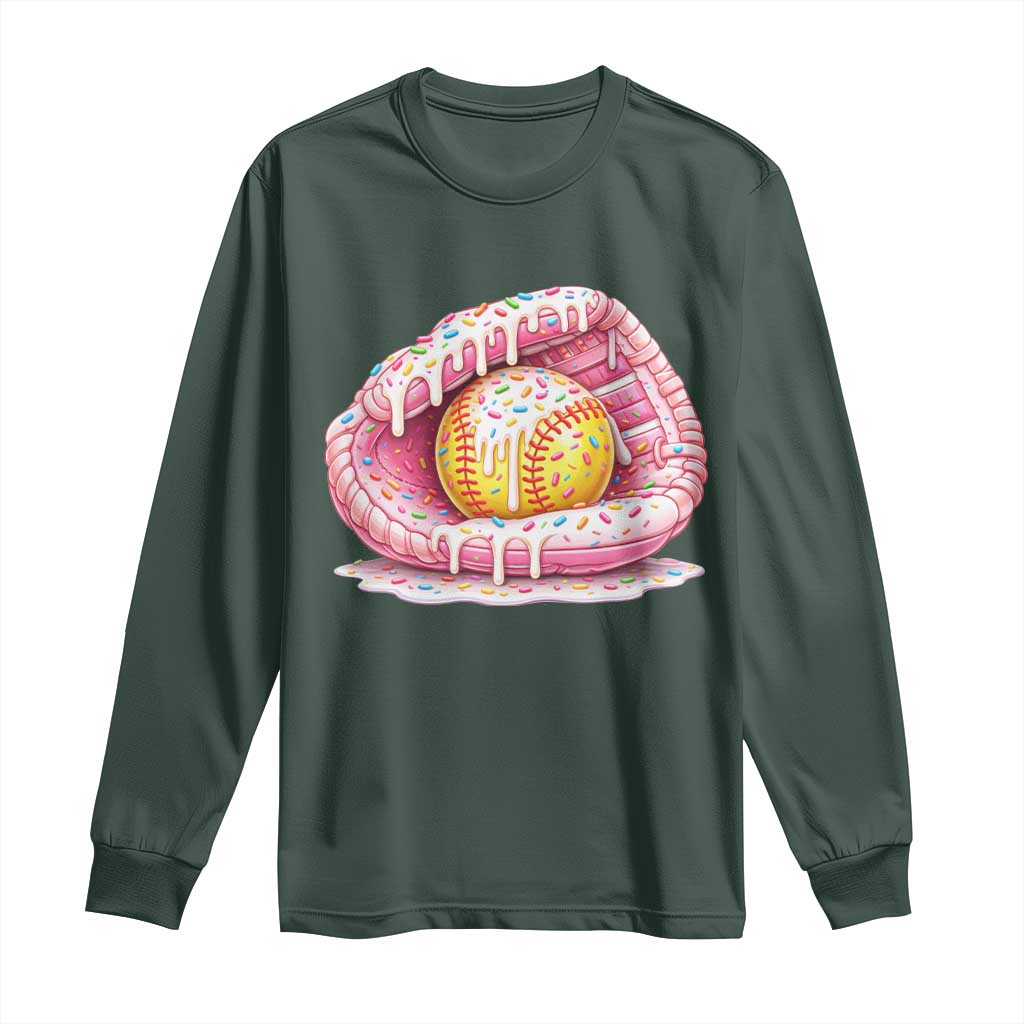 Softball Drip Long Sleeve Shirt Ice Cream Sprinkles Softball Glove Girls Kid TS10 Dark Forest Green Print Your Wear