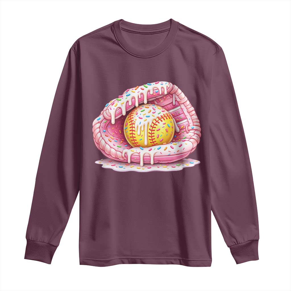 Softball Drip Long Sleeve Shirt Ice Cream Sprinkles Softball Glove Girls Kid TS10 Maroon Print Your Wear