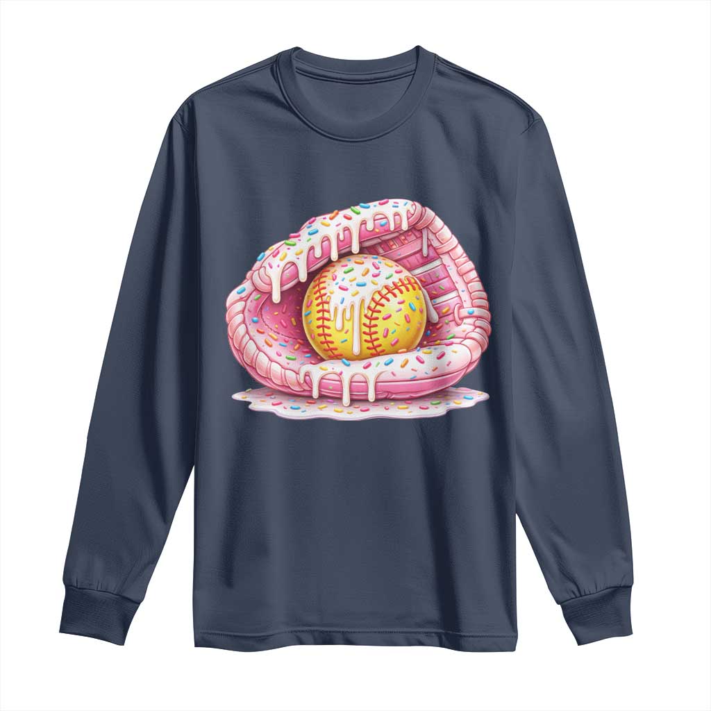 Softball Drip Long Sleeve Shirt Ice Cream Sprinkles Softball Glove Girls Kid TS10 Navy Print Your Wear