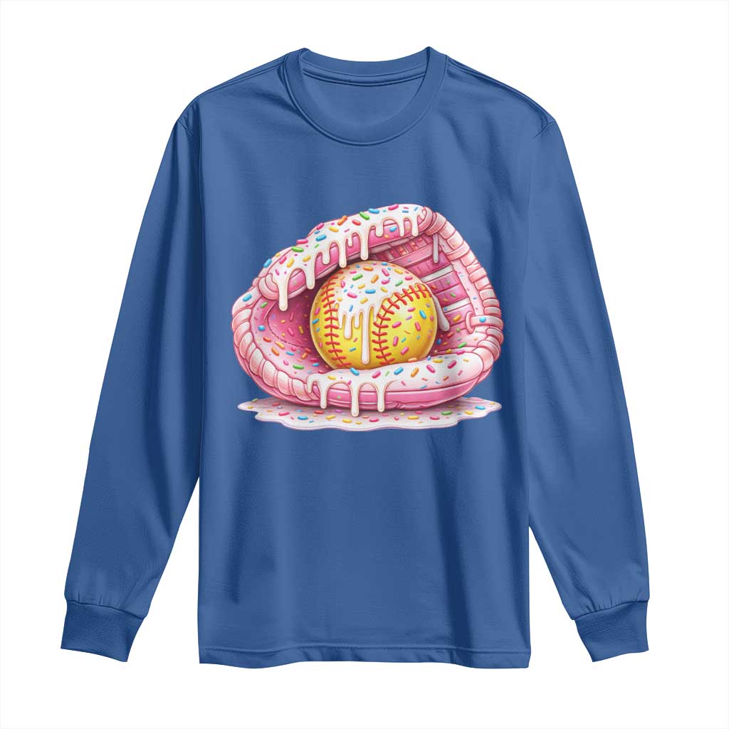 Softball Drip Long Sleeve Shirt Ice Cream Sprinkles Softball Glove Girls Kid TS10 Royal Blue Print Your Wear