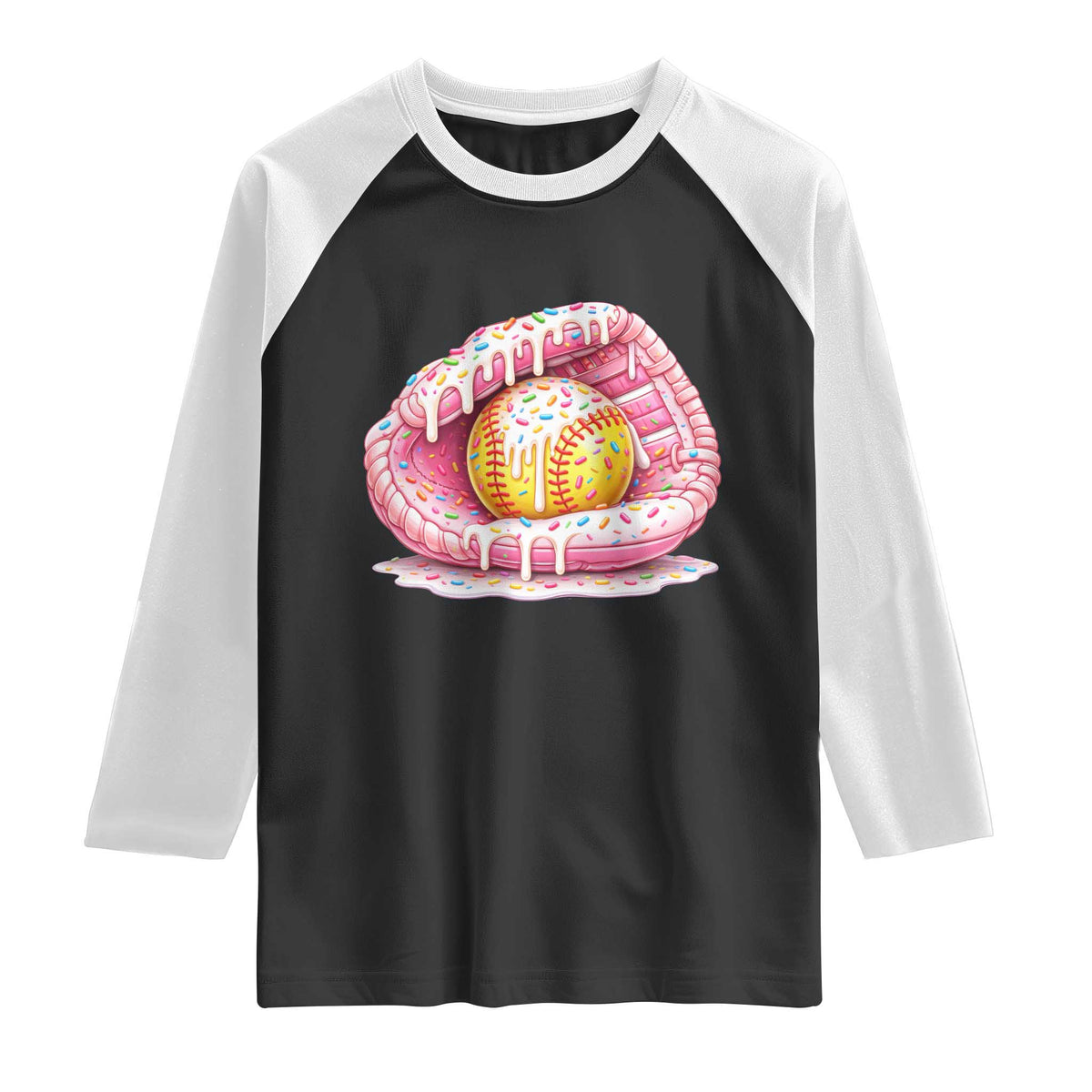 Softball Drip Raglan Shirt Ice Cream Sprinkles Softball Glove Girls Kid TS10 Black White Print Your Wear
