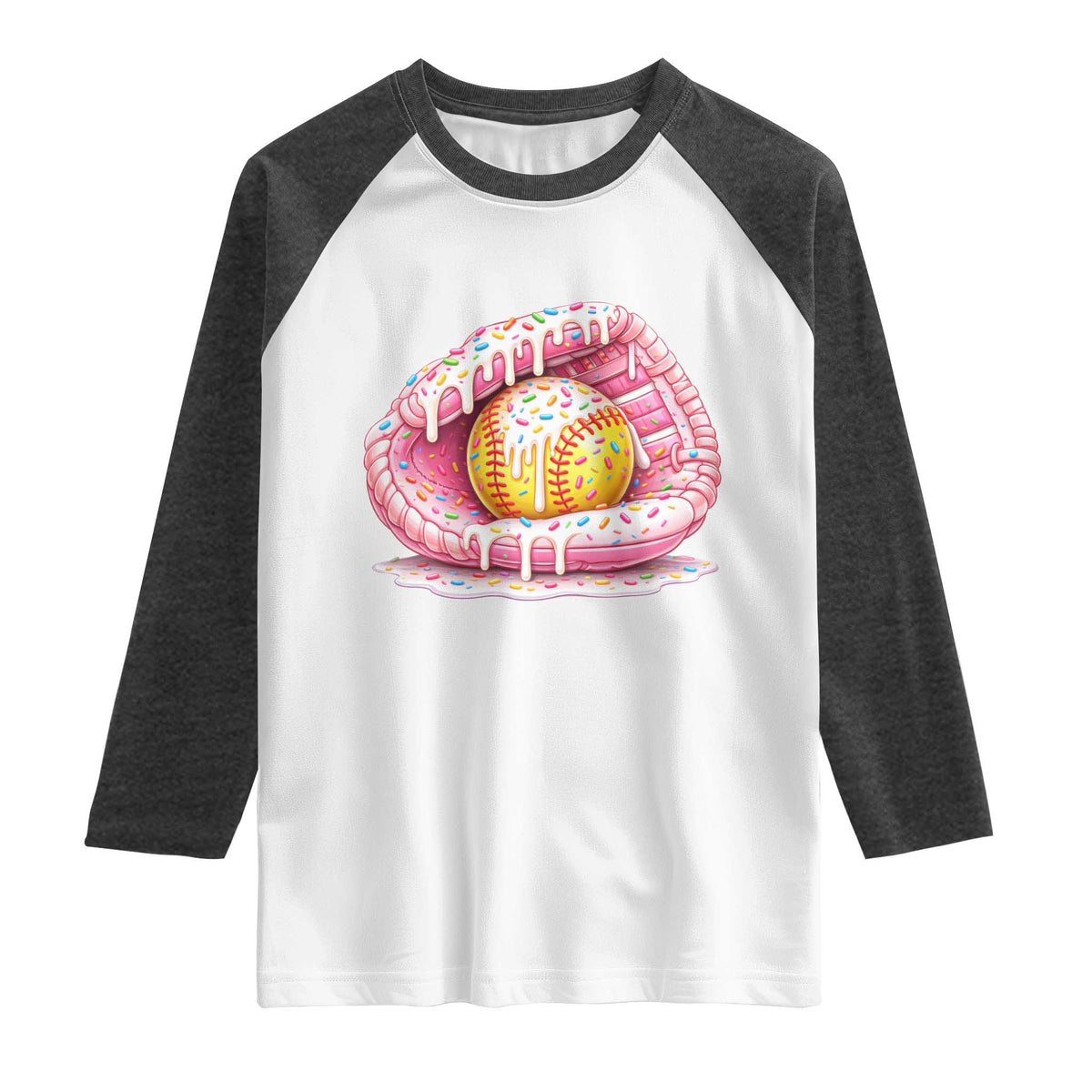 Softball Drip Raglan Shirt Ice Cream Sprinkles Softball Glove Girls Kid TS10 White Heather Charcoal Print Your Wear