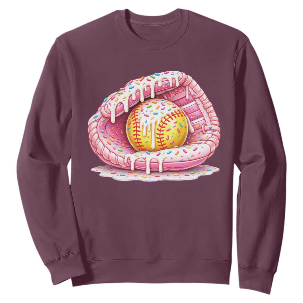 Softball Drip Sweatshirt Ice Cream Sprinkles Softball Glove Girls Kid TS10 Maroon Print Your Wear