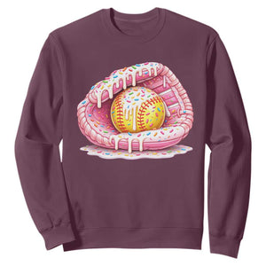 Softball Drip Sweatshirt Ice Cream Sprinkles Softball Glove Girls Kid TS10 Maroon Print Your Wear