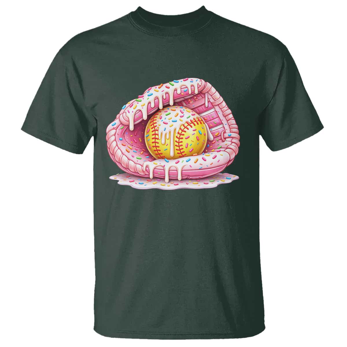 Softball Drip T Shirt Ice Cream Sprinkles Softball Glove Girls Kid TS10 Dark Forest Green Print Your Wear
