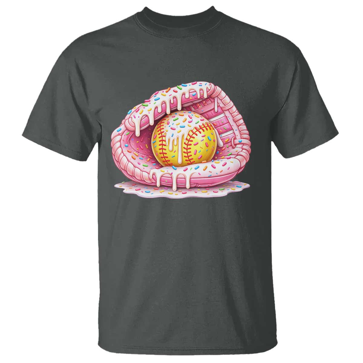 Softball Drip T Shirt Ice Cream Sprinkles Softball Glove Girls Kid TS10 Dark Heather Print Your Wear