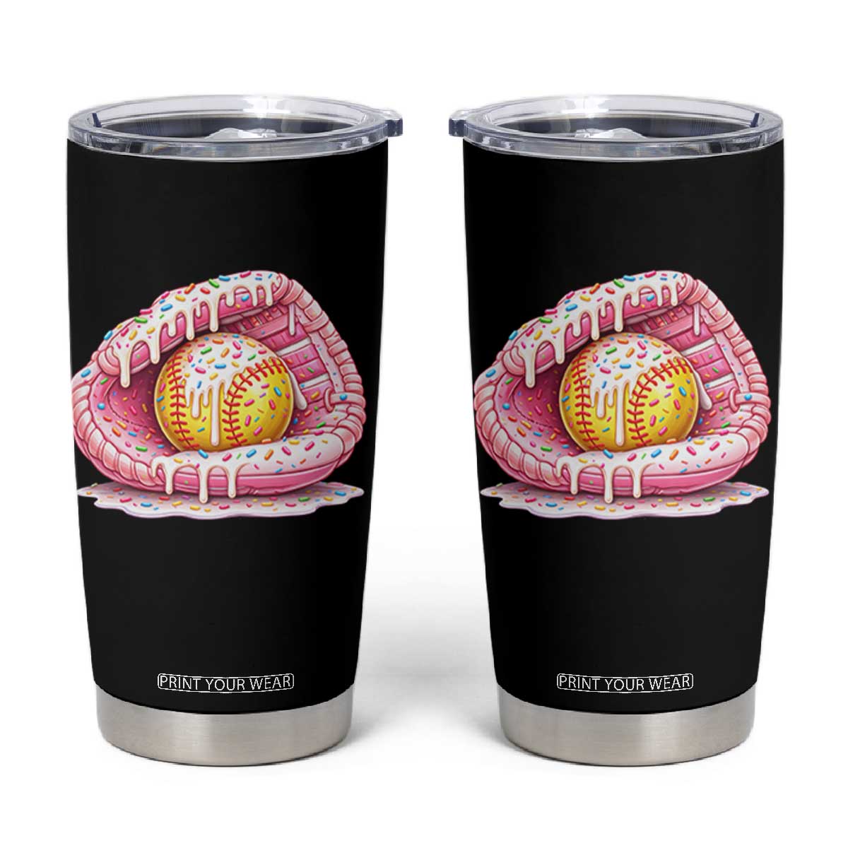 Softball Drip Tumbler Cup Ice Cream Sprinkles Softball Glove Girls Kid TS10 Black Print Your Wear