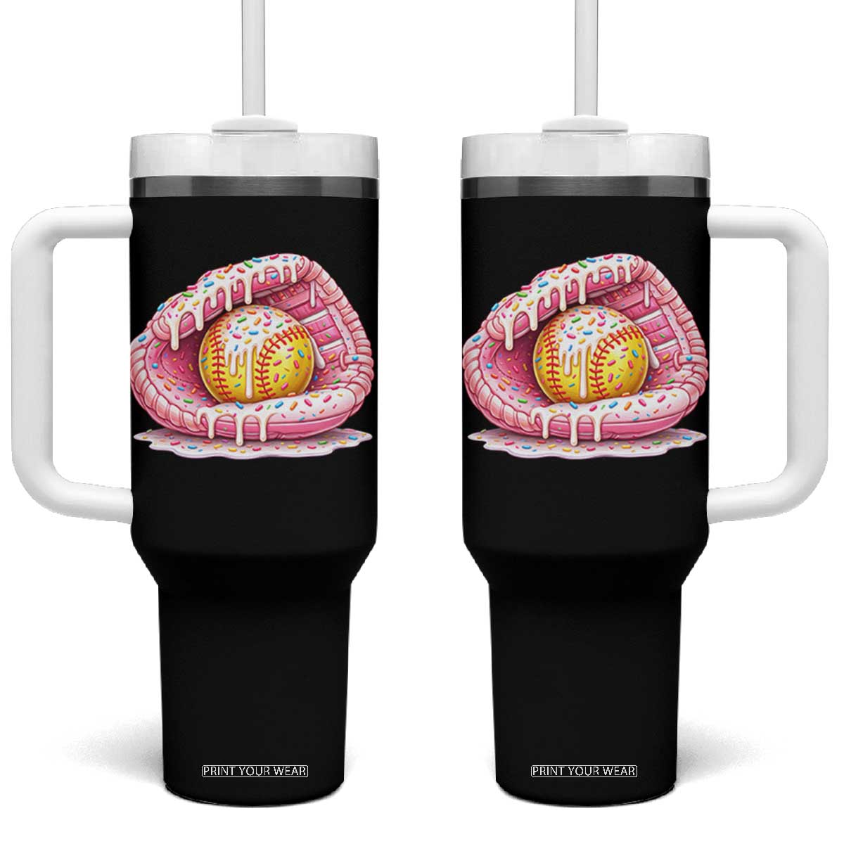 Softball Drip Tumbler With Handle Ice Cream Sprinkles Softball Glove Girls Kid TS10 One Size: 40 oz Black Print Your Wear