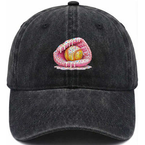 Softball Drip Washed Cotton Baseball Cap Ice Cream Sprinkles Softball Glove Girls Kid TS10 Washed Cap Universal Fit Black Print Your Wear
