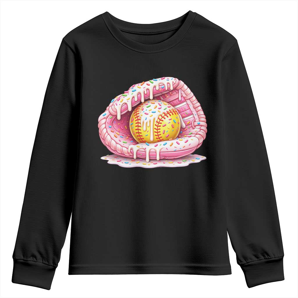 Softball Drip Youth Sweatshirt Ice Cream Sprinkles Softball Glove Girls Kid TS10 Black Print Your Wear