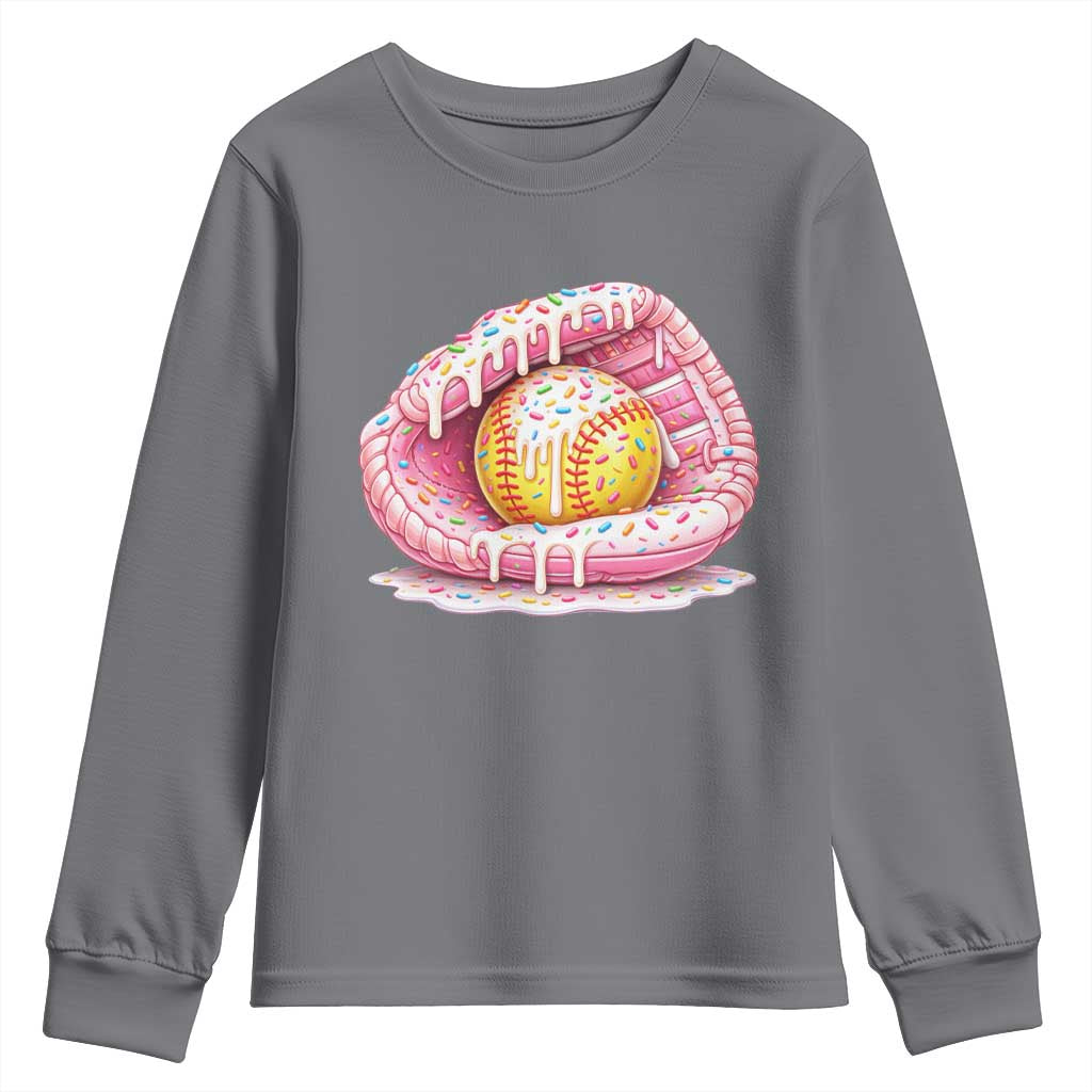 Softball Drip Youth Sweatshirt Ice Cream Sprinkles Softball Glove Girls Kid TS10 Charcoal Print Your Wear