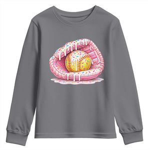 Softball Drip Youth Sweatshirt Ice Cream Sprinkles Softball Glove Girls Kid TS10 Charcoal Print Your Wear