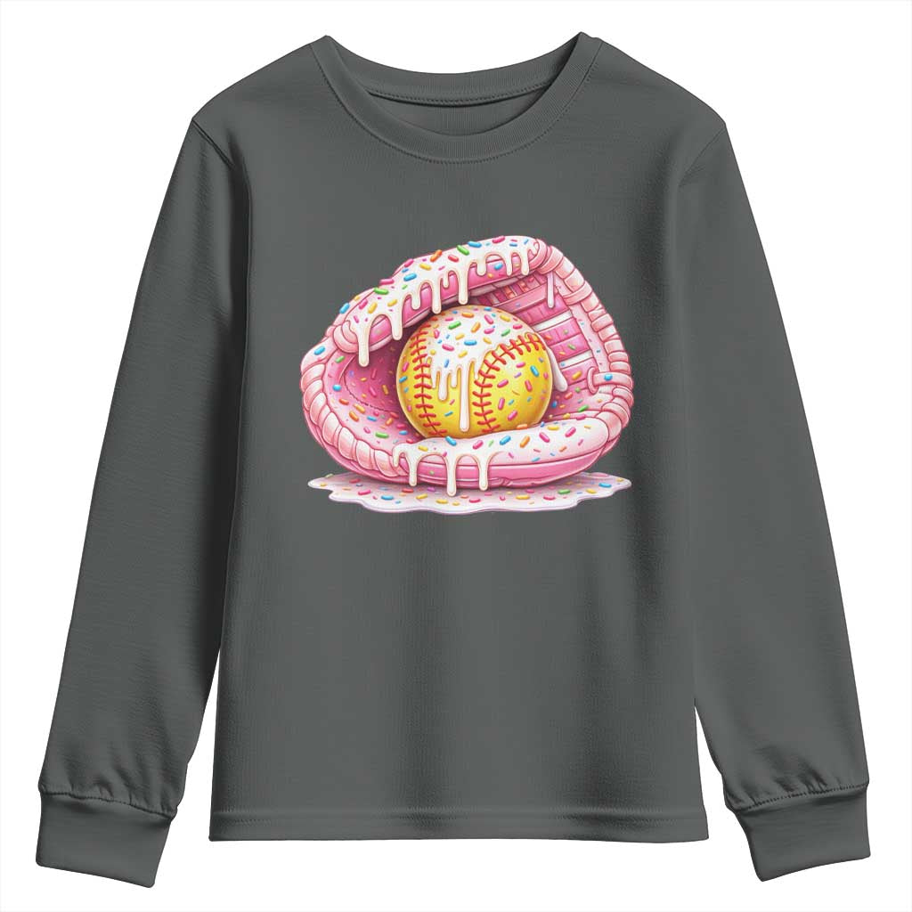 Softball Drip Youth Sweatshirt Ice Cream Sprinkles Softball Glove Girls Kid TS10 Dark Heather Print Your Wear