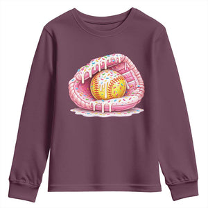 Softball Drip Youth Sweatshirt Ice Cream Sprinkles Softball Glove Girls Kid TS10 Maroon Print Your Wear