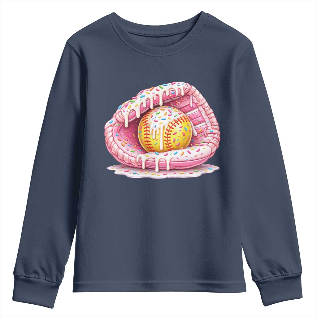 Softball Drip Youth Sweatshirt Ice Cream Sprinkles Softball Glove Girls Kid TS10 Navy Print Your Wear
