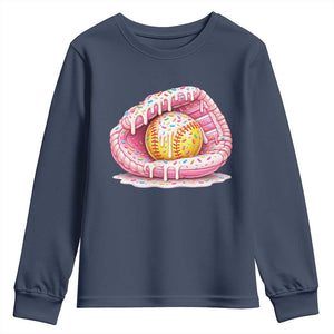 Softball Drip Youth Sweatshirt Ice Cream Sprinkles Softball Glove Girls Kid TS10 Navy Print Your Wear