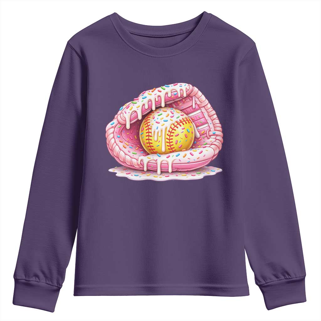 Softball Drip Youth Sweatshirt Ice Cream Sprinkles Softball Glove Girls Kid TS10 Purple Print Your Wear