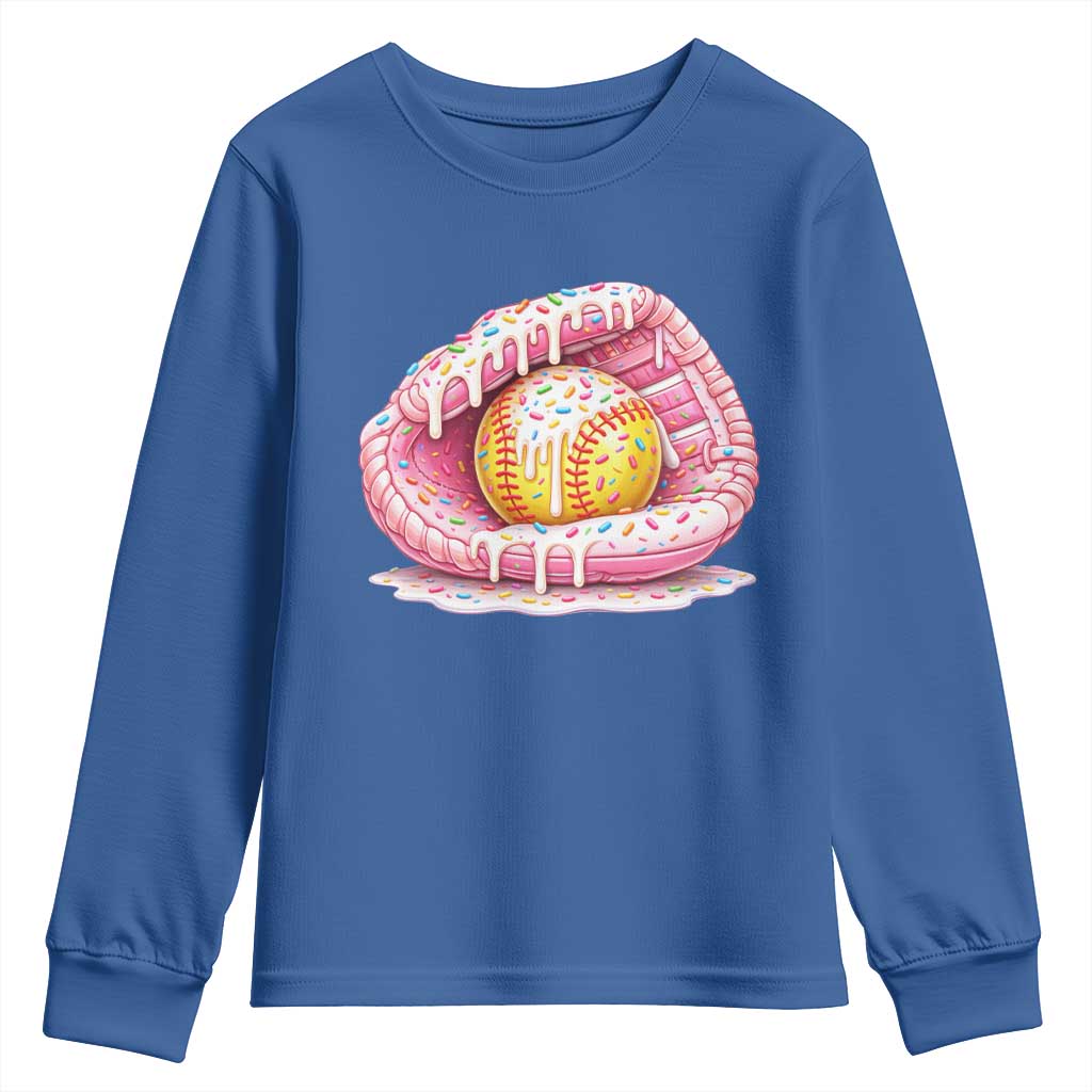Softball Drip Youth Sweatshirt Ice Cream Sprinkles Softball Glove Girls Kid TS10 Royal Blue Print Your Wear
