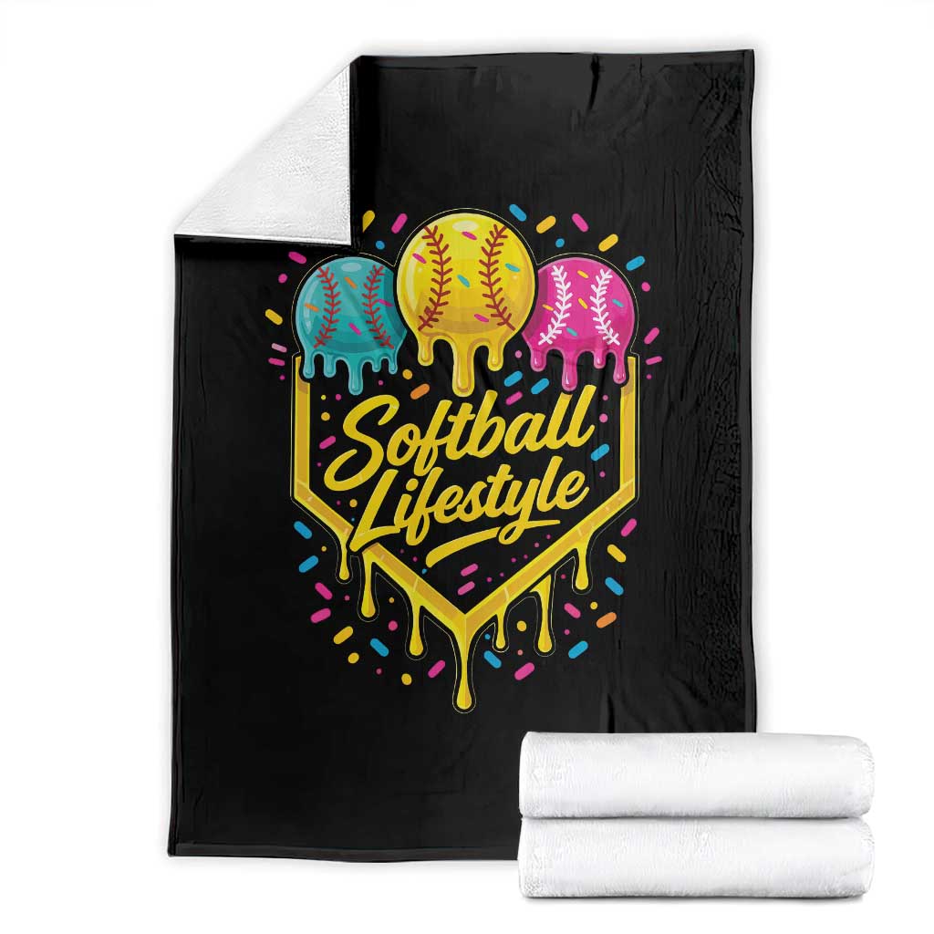 Softball Drip Throw Blanket Ice Cream Sprinkles Softball Life Style TS10 Black Print Your Wear