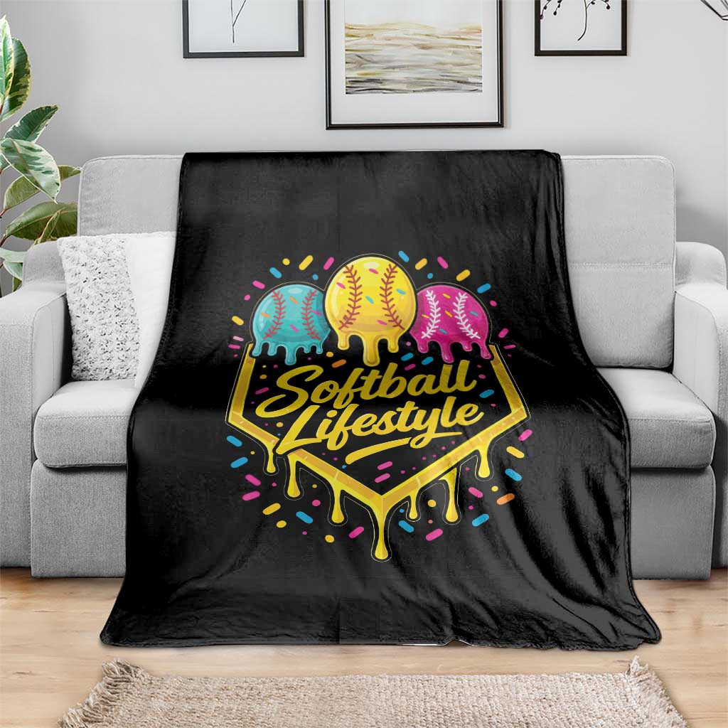 Softball Drip Throw Blanket Ice Cream Sprinkles Softball Life Style TS10 Print Your Wear