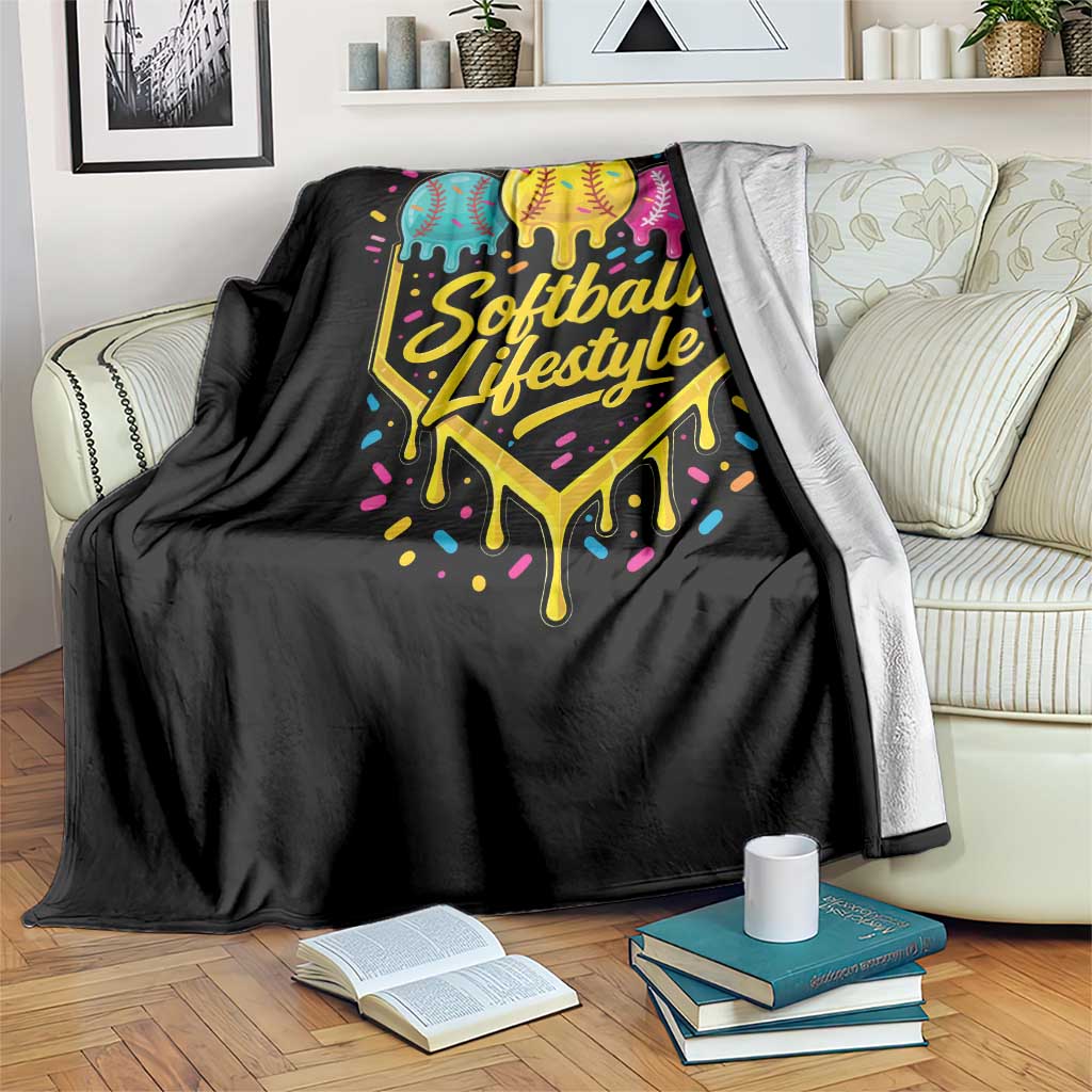 Softball Drip Throw Blanket Ice Cream Sprinkles Softball Life Style TS10 Print Your Wear