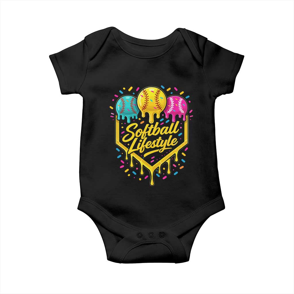 Softball Drip Baby Onesie Ice Cream Sprinkles Softball Life Style TS10 Black Print Your Wear