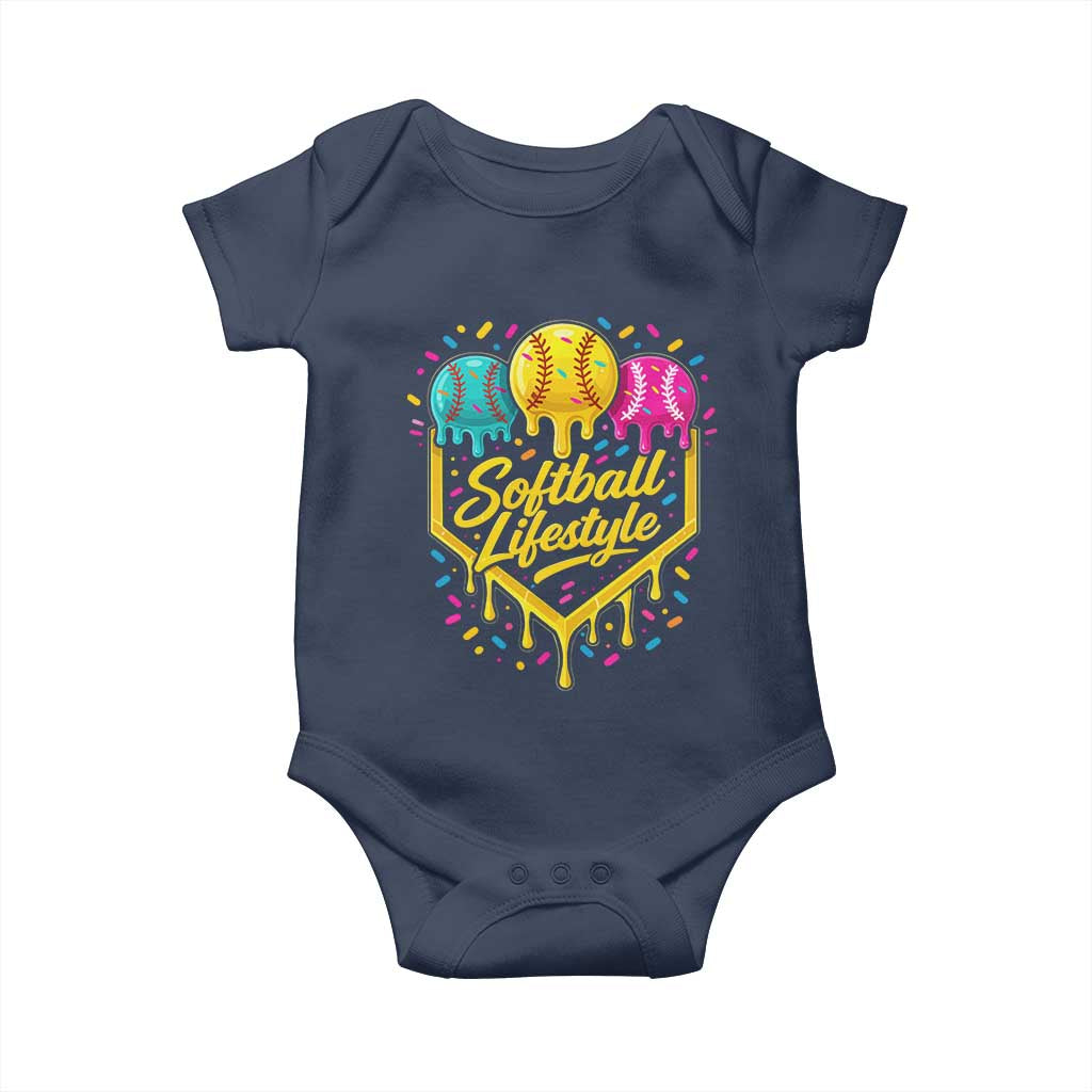 Softball Drip Baby Onesie Ice Cream Sprinkles Softball Life Style TS10 Navy Print Your Wear