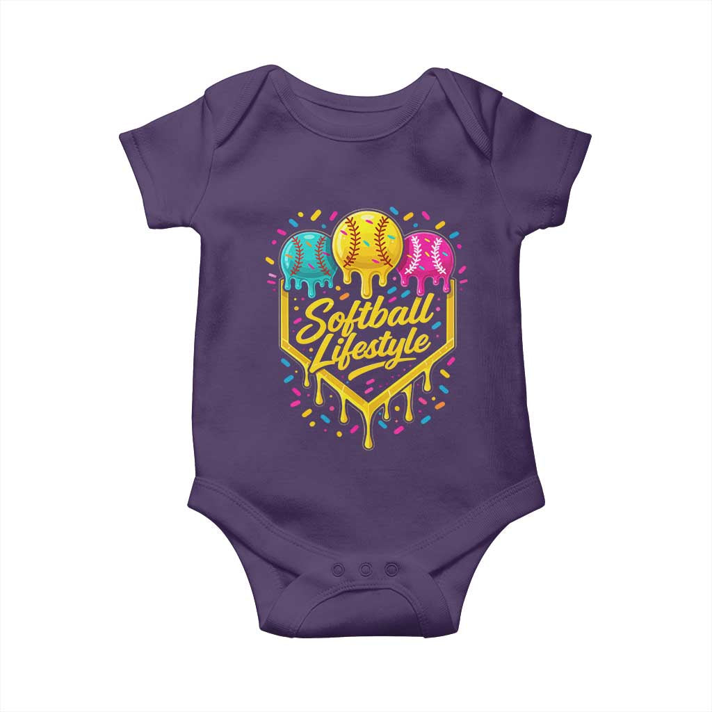 Softball Drip Baby Onesie Ice Cream Sprinkles Softball Life Style TS10 Purple Print Your Wear