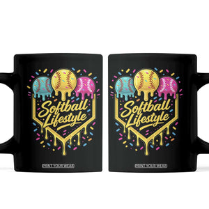 Softball Drip Coffee Mug Ice Cream Sprinkles Softball Life Style TS10 Black Print Your Wear