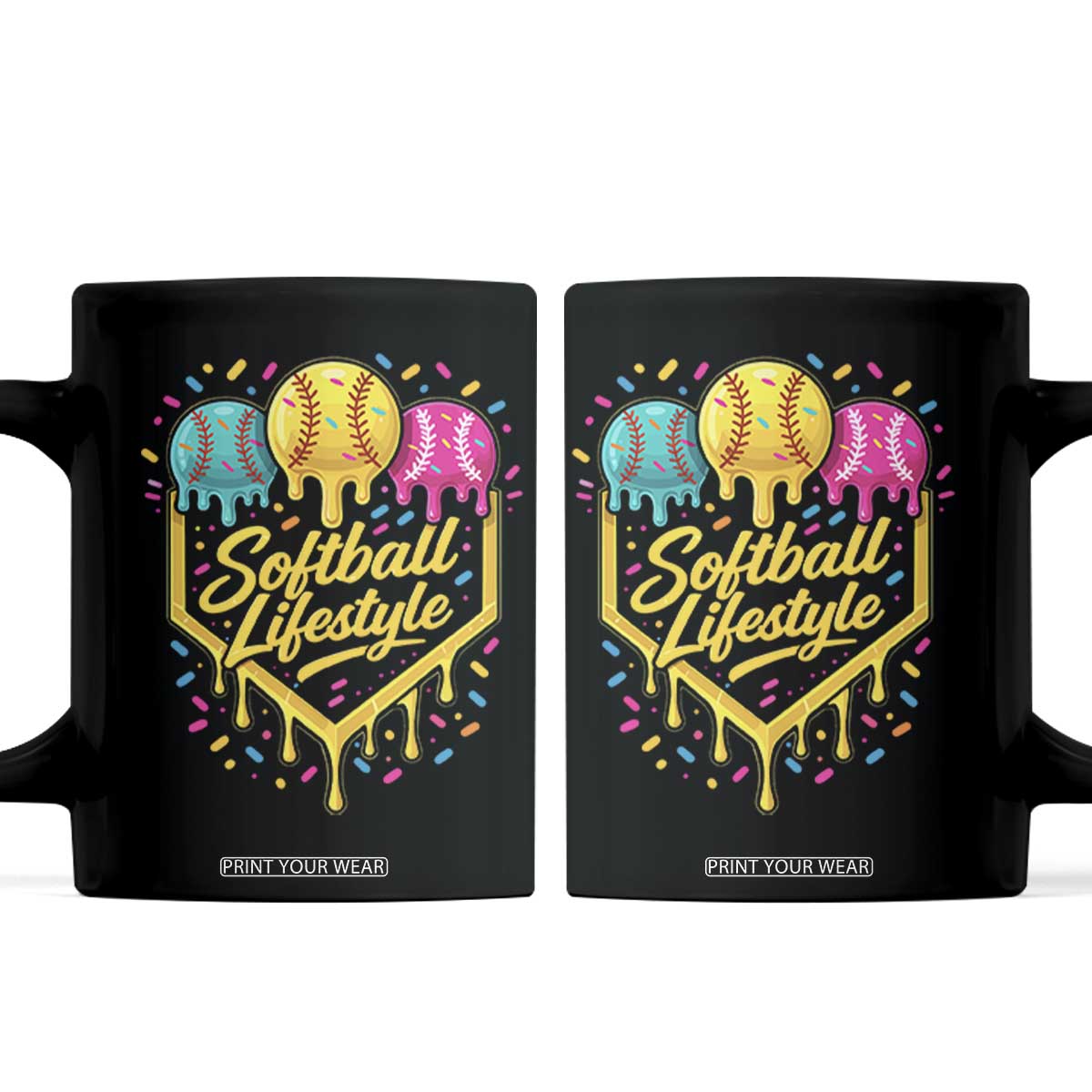 Softball Drip Coffee Mug Ice Cream Sprinkles Softball Life Style TS10 Black Print Your Wear